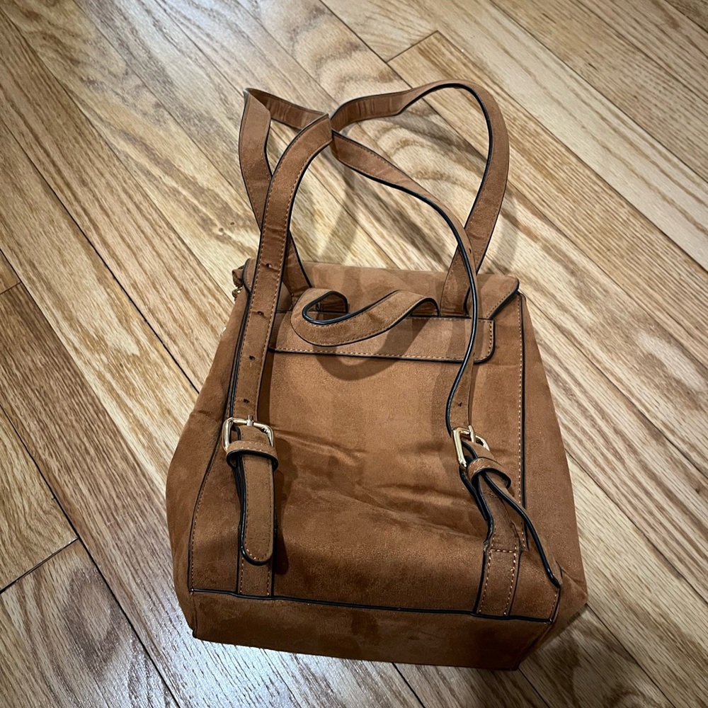 Brown faux suede backpack - Picture 2 of 4